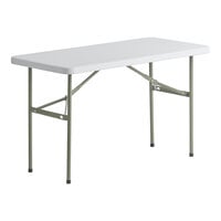 Lancaster Table & Seating 24 inch x 48 inch Heavy-Duty Granite White Plastic Folding Table with Sage Gray Legs