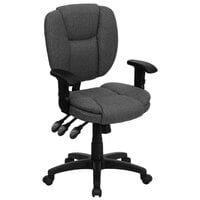 Flash Furniture GO-930F-GY-ARMS-GG Mid-Back Gray Multi-Functional Ergonomic Office Chair / Task Chair with Adjustable Arms