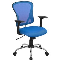 Flash Furniture H-8369F-BL-GG Mid-Back Blue Mesh Office Chair with Arms, Padded Seat, and Chrome Base