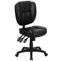 Flash Furniture GO-930F-BK-LEA-GG Mid-Back Black Multi-Functional Ergonomic Leather Office Chair / Task Chair