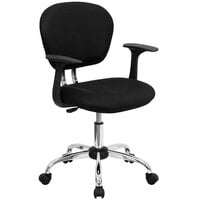 Flash Furniture H-2376-F-BK-ARMS-GG Mid-Back Black Mesh Office Chair / Task Chair with Arms and Chrome Base