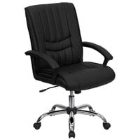 Flash Furniture BT-9076-BK-GG Mid-Back Black Leather Manager's Office Chair with Chrome Finished Base