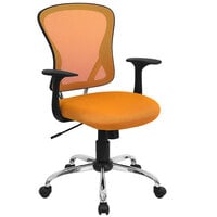 Flash Furniture H-8369F-ORG-GG Mid-Back Orange Mesh Office Chair with Arms, Padded Seat, and Chrome Base