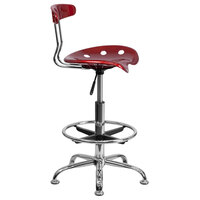 Flash Furniture LF-215-WINERED-GG Wine Red Drafting Stool with Tractor Seat and Chrome Frame