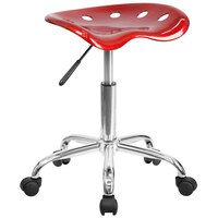 Flash Furniture LF-214A-WINERED-GG Wine Red Office Stool with Tractor Seat and Chrome Frame