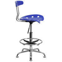 Flash Furniture LF-215-NAUTICALBLUE-GG Nautical Blue Drafting Stool with Tractor Seat and Chrome Frame