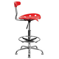 Flash Furniture LF-215-RED-GG Red Drafting Stool with Tractor Seat and Chrome Frame