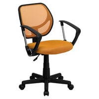 Flash Furniture WA-3074-OR-A-GG Mid-Back Orange Mesh Office / Task Chair with Nylon Frame, Swivel Base, and Polyurethane Arms