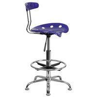 Flash Furniture LF-215-DEEPBLUE-GG Deep Blue Drafting Stool with Tractor Seat and Chrome Frame