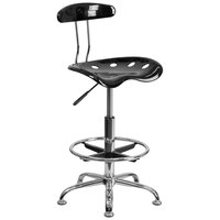 Flash Furniture LF-215-BLK-GG Black Drafting Stool with Tractor Seat and Chrome Frame