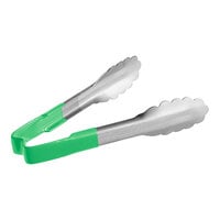Vollrath 4780670 Jacob's Pride 6" Stainless Steel Scalloped Tongs with Green Coated Handle