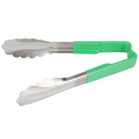 Vollrath 4780670 Jacob's Pride 6 inch Stainless Steel Scalloped Tongs with Green Coated Handle
