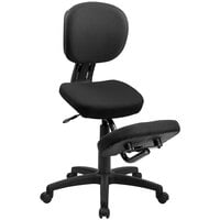 Flash Furniture WL-1430-GG Black Ergonomic Mobile Kneeling Office Chair with Nylon Frame, Swivel Base, and Back Rest