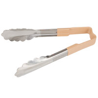 Vollrath 4780660 Jacob's Pride 6 inch Stainless Steel Scalloped Tongs with Tan Coated Kool Touch® Handle