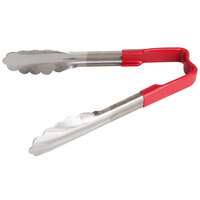 Vollrath 4780640 Jacob's Pride 6 inch Stainless Steel Scalloped Tongs with Red Coated Kool Touch® Handle