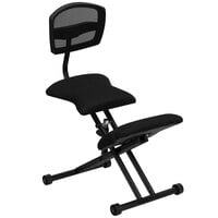 Flash Furniture WL-3440-GG Black Ergonomic Kneeling Office Chair with Black Steel Frame and Flat Mesh Back Rest