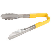 Vollrath 4780650 Jacob's Pride 6 inch Stainless Steel Scalloped Tongs with Yellow Coated Kool Touch® Handle
