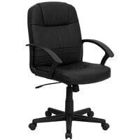 Flash Furniture BT-8075-BK-GG Mid-Back Black Leather Executive Swivel Office Chair with Polypropylene Arms
