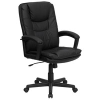 Flash Furniture BT-2921-BK-GG High-Back Black Leather Executive Swivel Office Chair with Leather Arms and Thick Padded Seat