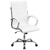 Flash Furniture GO-1297H-HIGH-WHITE-GG High-Back White Designer Leather Executive Office Chair with Chrome Arms and Foam-Molded Seat
