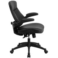 Flash Furniture BL-ZP-804-GG Mid-Back Black Leather Office Chair / Task Chair with Back Angle Adjustment and Flip-Up Arms