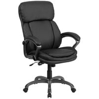 Flash Furniture BT-90272H-GG High-Back Black Leather Executive Swivel Office Chair with Lumbar Support Knob and Loop Arms