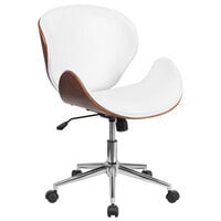 Flash Furniture SD-SDM-2240-5-WH-GG Mid-Back White Leather Walnut Wood Conference Swivel Chair