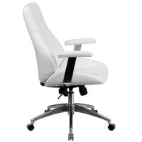 Flash Furniture BT-90068M-WH-GG Mid-Back White Leather Executive Swivel Office Chair with Padded Chrome Arms