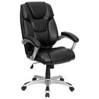 Flash Furniture GO-931H-BK-GG High-Back Black Leather Executive Office Chair with Padded Arms and Chrome Base