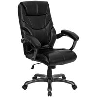 Flash Furniture GO-724H-BK-LEA-GG High-Back Black Leather Overstuffed Executive Office Chair