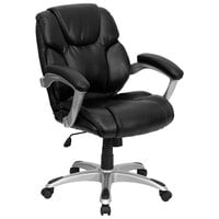 Flash Furniture GO-931H-MID-BK-GG Mid-Back Black Leather Office Chair / Task Chair with Padded Arms and Chrome Base