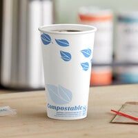 EcoChoice 16 oz. Leaf Print Compostable Paper Hot Cup - 50/Pack
