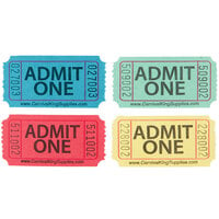 Carnival King Assorted 1-Part "Admit One" Tickets Set - Blue, Green, Red, Yellow