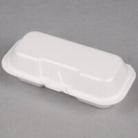 Genpak 21100-WHT 7 3/8 inch x 3 9/16 inch x 2 1/4 inch White Foam Hinged Lid Hot Dog Container - 125/Pack