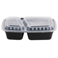 Choice 30 oz. Black 8 3/4" x 6" x 2 3/4" 2-Compartment Rectangular Microwavable Heavy Weight Container with Lid - 150/Case