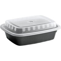 Asporto Microwavable To-Go Container - BPA Free PP Rectangular Take Out Food Container with Clear Plastic Lid - Catering & Takeout - 24 oz - Black