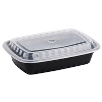 100 Black Rectangular Microwavable Container with Lid SafePro 38 oz 780179488075 