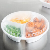 Choice 33 oz. White 9 inch Round 3-Compartment Microwavable Heavy Weight Container with Lid - 150/Case