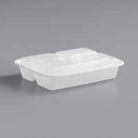 Choice 32 oz. White 9 3/4" x 7 1/4" x 2" 3-Compartment Rectangular Microwavable Heavy Weight Container with Lid - 150/Case