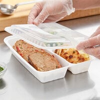 Choice 32 oz. White 9 3/4 inch x 7 1/4 inch x 2 inch 3-Compartment Rectangular Microwavable Heavy Weight Container with Lid - 150/Case