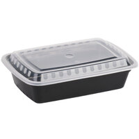 Choice 38 oz. Black Rectangular Microwavable Heavy Weight Container with Lid 8 3/4 inch x 6 1/4 inch x 2 inch - 150/Case