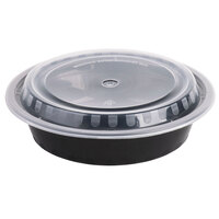 Choice 24 oz. Black Round Microwavable Heavy Weight Container with Lid 7 1/4 inch - 150/Case