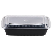 Choice 28 oz. Black 8 3/4 inch x 6 1/4 inch x 1 3/4 inch Rectangular Microwavable Heavy Weight Container with Lid - 150/Case