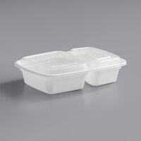 Choice 30 oz. White 8 3/4" x 6" x 2 3/4" 2-Compartment Rectangular Microwavable Heavy Weight Container with Lid - 150/Case