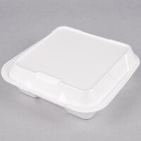 Genpak SN203-WHT 9 1/4 inch x 9 1/4 inch x 3 inch White Large 3-Compartment Foam Snap-It Hinged Lid Container - 200/Case