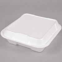 Genpak SN200-WHT 9 1/4" x 9 1/4" x 3" White Large 1-Compartment Foam Snap-It Hinged Lid Container - 100/Pack