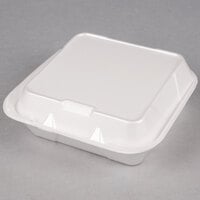 Genpak SN240-WHT 8 1/4" x 8" x 3" White Medium 1-Compartment Foam Snap-It Hinged Lid Container - 100/Pack