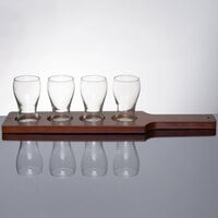 Libbey Mini Pub Tasting Glasses with 18 inch Mahogany Finish Flight Paddle