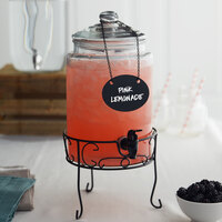 Acopa 1.75 Gallon Glass Beverage Dispenser with Chalkboard Sign and Metal Stand