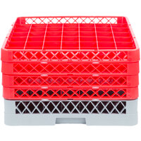 Noble Products 49-Compartment Gray Full-Size Glass Rack with 4 Red Extenders - 19 3/8 inch x 19 3/8 inch x 10 1/2 inch
